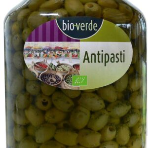 OLIWKI ZIELONE BEZ PESTKI Z ZIOŁAMI W OLEJU BIO 4,55 kg (SŁOIK) - BIO-VERDE