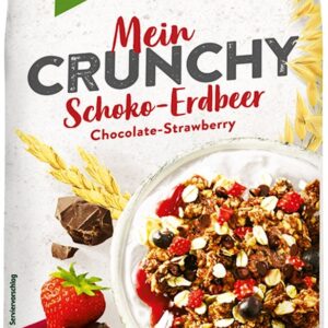 CRUNCHY CZEKOLADOWE Z TRUSKAWKAMI I CZARNĄ PORZECZKĄ BIO 400 g - BOHLSENER MUEHLE