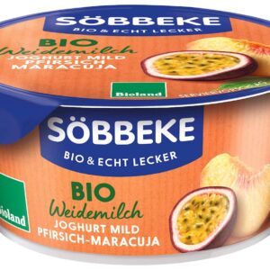 JOGURT KREMOWY BRZOSKWINIA - MARAKUJA (3,8 % TŁUSZCZU W MLEKU) BIO 150 g - SOBBEKE