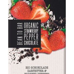 CZEKOLADA GORZKA Z TRUSKAWKAMI I Z CZARNYM PIEPRZEM BIO 100 g - MEYBONA