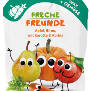 MUS JABŁKO - GRUSZKA - MARCHEW - DYNIA  BEZ DODATKU CUKRÓW BEZGLUTENOWY OD 6 MIESIĄCA BIO 100 g - FRECHE FREUNDE