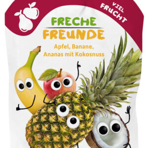 MUS JABŁKO - BANAN - ANANAS - KOKOS BEZ DODATKU CUKRÓW BEZGLUTENOWY OD 6 MIESIĄCA BIO 100 g - FRECHE FREUNDE