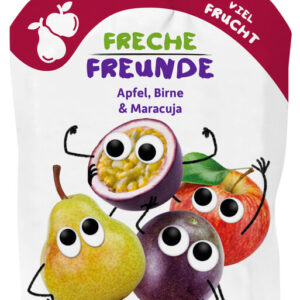 MUS JABŁKO - GRUSZKA - MARAKUJA BEZ DODATKU CUKRÓW BEZGLUTENOWY OD 6 MIESIĄCA BIO 100 g - FRECHE FREUNDE