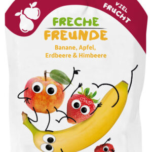 MUS BANAN - JABŁKO - TRUSKAWKA - MALINA BEZ DODATKU CUKRÓW BEZGLUTENOWY OD 6 MIESIĄCA BIO 100 g - FRECHE FREUNDE