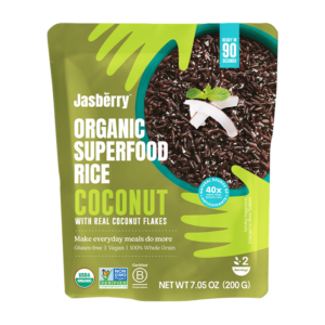 RYŻ EXPRESS JASBERRY PEŁNOZIARNISTY Z PŁATKAMI KOKOSOWYMI BEZGLUTENOWY BIO 200 g - JASBERRY