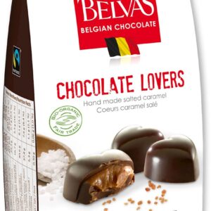 CZEKOLADKI BELGIJSKIE SERCA Z KARMELEM I SOLĄ MORSKĄ FAIR TRADE BEZGLUTENOWE BIO 100 g - BELVAS