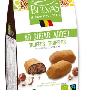 CZEKOLADKI BELGIJSKIE TRUFLE Z ORZECHAMI LASKOWYMI BEZ DODATKU CUKRÓW FAIR TRADE BEZGLUTENOWE BIO 100 g - BELVAS