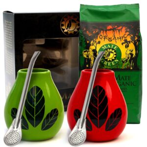ZESTAW DLA DWOJGA (YERBA MATE BIO 400 g, 2 x MATERO (LOSOWY WZÓR), 2 x BOMBILLA) - YERBA MATE GREEN ORGANIC