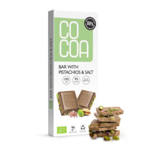 TABLICZKA Z PISTACJAMI I SOLĄ BIO 40 g - COCOA