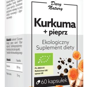 KURKUMA Z CZARNYM PIEPRZEM BIO 60 KAPSUŁEK - DARY NATURY