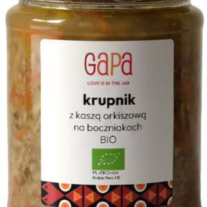 KRUPNIK Z KASZĄ ORKISZOWĄ NA BOCZNIAKACH BIO 450 g - GAPA