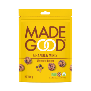 GRANOLA MINIS Z CZEKOLADĄ I BANANEM BEZGLUTENOWA BIO 100 g - MADEGOOD