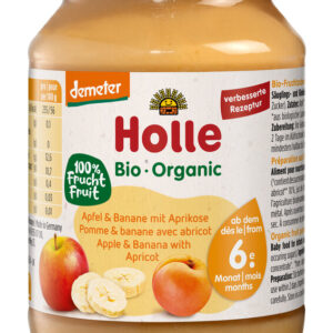 JABŁKO - BANAN - MORELA BEZ DODATKU CUKRÓW BEZGLUTENOWE OD 6 MIESIĄCA DEMETER BIO 190 g (SŁOIK) - HOLLE