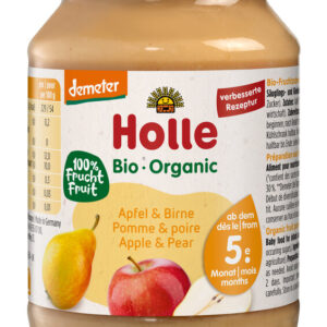 JABŁKO - GRUSZKA BEZ DODATKU CUKRÓW BEZGLUTENOWE OD 5 MIESIĄCA DEMETER BIO 190 g (SŁOIK) - HOLLE