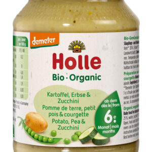 ZIEMNIAK - GROSZEK - CUKINIA BEZ DODATKU CUKRÓW BEZGLUTENOWE OD 6 MIESIĄCA DEMETER BIO 190 g (SŁOIK) - HOLLE