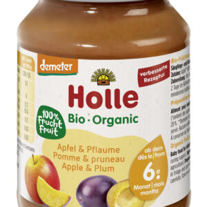 JABŁKO - ŚLIWKA BEZ DODATKU CUKRÓW BEZGLUTENOWE OD 6 MIESIĄCA DEMETER BIO 190 g (SŁOIK) - HOLLE