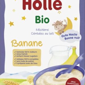 KASZKA PEŁNOZIARNISTA MLECZNO - BANANOWA BEZ DODATKU CUKRÓW OD 6 MIESIĄCA BIO 250 g - HOLLE