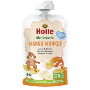 MUS MANGO MAŁPKA (JOGURT - MANGO - BANAN) BEZ DODATKU CUKRÓW OD 8 MIESIĄCA BIO 100 g - HOLLE