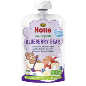 MUS BORÓWKOWY MIŚ (JOGURT - BORÓWKA - JABŁKO - BANAN) BEZ DODATKU CUKRÓW OD 8 MIESIĄCA BIO 100 g - HOLLE