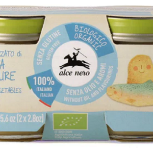 MIĘSO PSTRĄGA Z WARZYWAMI BEZGLUTENOWE OD 4 MIESIĄCA BIO (2 x 80 g) 160 g - ALCE NERO