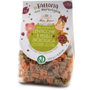 MAKARON (Z SOCZEWICY, GROSZKU ZIELONEGO I RYŻU) DLA DZIECI ZWIERZĘTA FARMA BEZGLUTENOWY BIO 250 g - PASTA NATURA