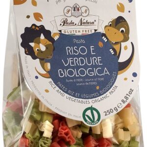 MAKARON (RYŻOWY TRÓJKOLOROWY) DLA DZIECI DINOZAURY BEZGLUTENOWY BIO 250 g - PASTA NATURA
