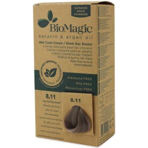 FARBA DO WŁOSÓW INTENSYWNY POPIELATY JASNY BLOND (8.11) 250 g - BIOMAGIC