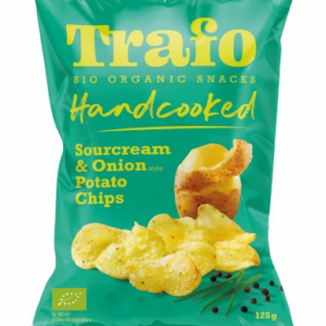 CHIPSY ZIEMNIACZANE CIENKO KROJONE O SMAKU ŚMIETANKOWO - CEBULOWYM WEGAŃSKIE BIO 125 g - TRAFO